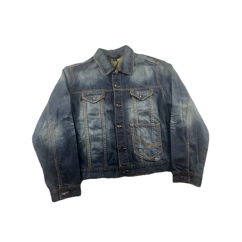 Vintage Rocawear Denim Jacket Faded Jean Embroidered‎ Y2K Streetwear Men's 44 L